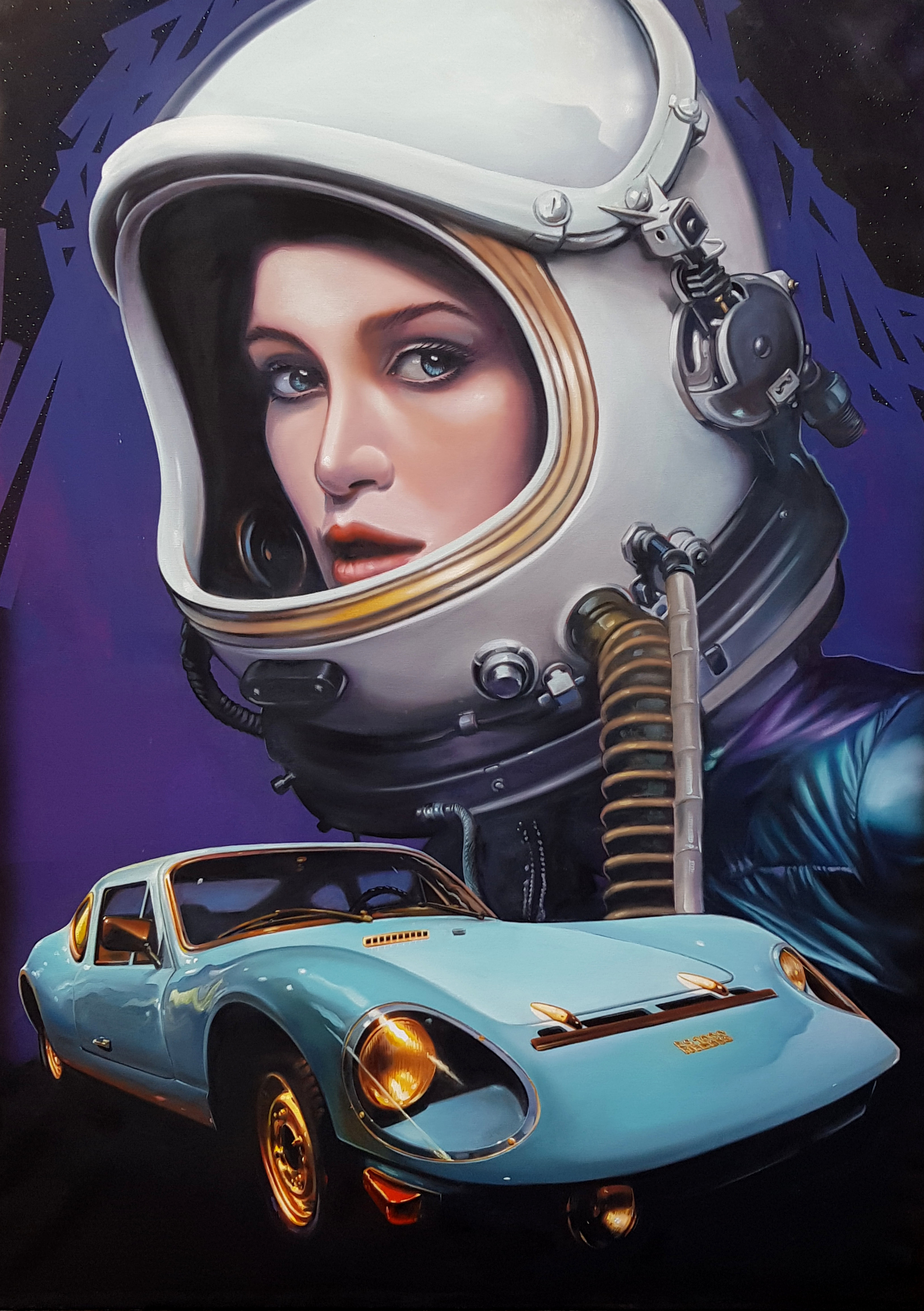 Interkosmos (with Racing Car Melkus RS1000), Oil on Canvas, 100x140, 2023.jpg Interkosmos, Öl/Leinwand, 100x140, 2023
