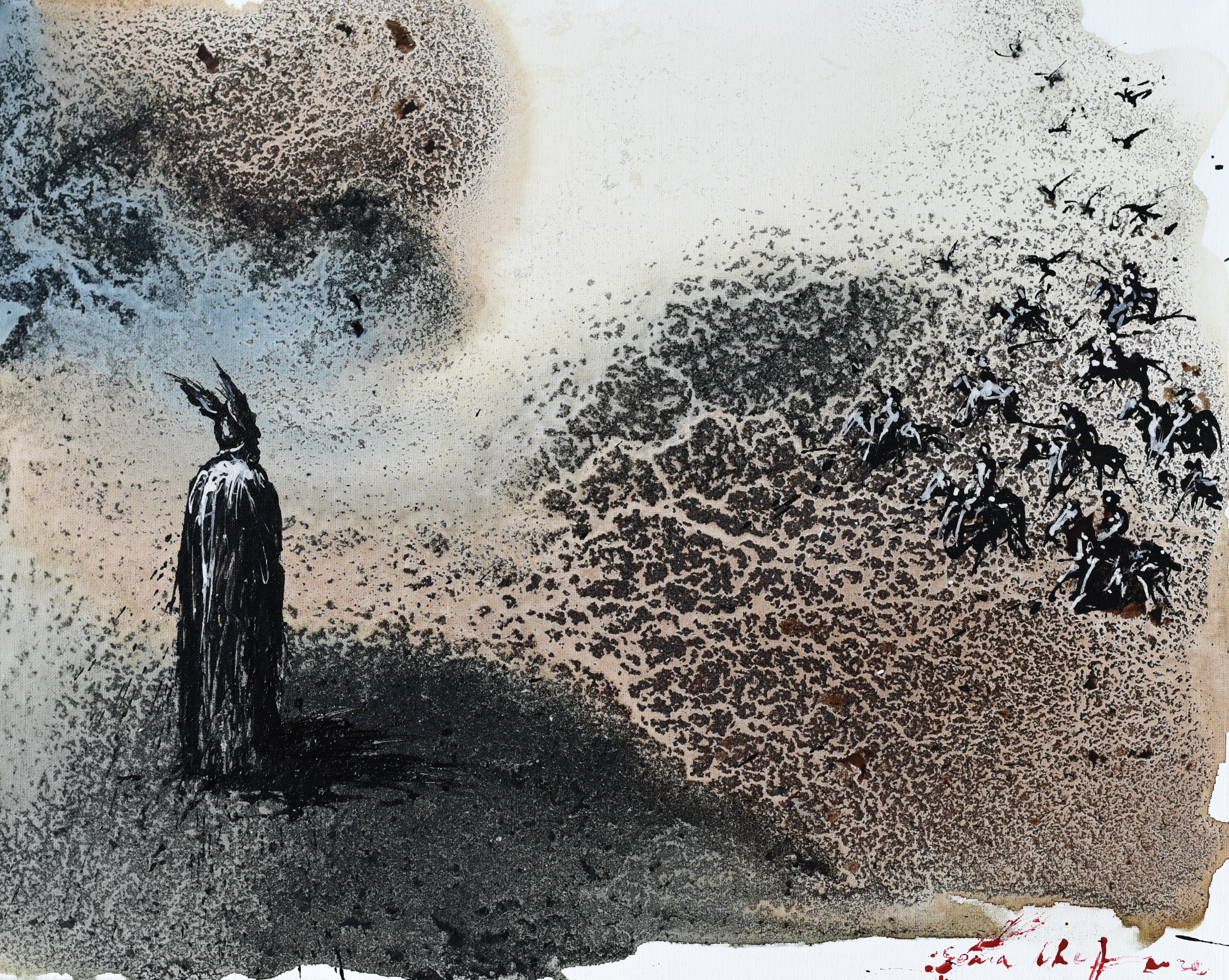 Hagen entdeckt die bayrischen Verfolger, Mt/Lw, 40x50